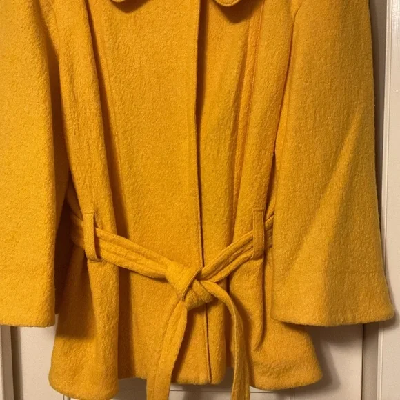 Yellow Tweed Wool 7/8 Length Sleeve Collard Coat Jacket Size US 16 - Picture 2 of 10